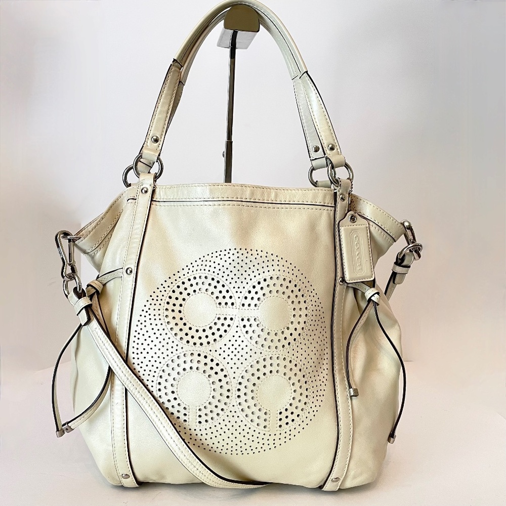 Coach White Audrey Hobo Shoulder Tote Leather Lasercut Cut